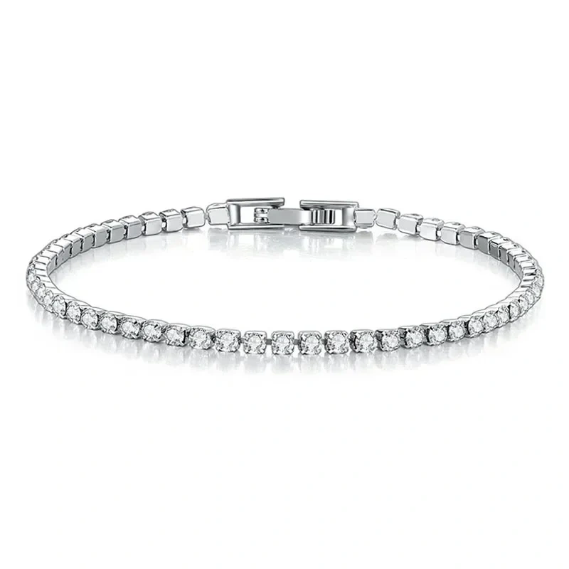 New 925 Sterling Silver Fashionable Hip Hop Style Classic Full Zircon Tennis Shining Bracelet Exquisite Bracelet DIY Couple Gift