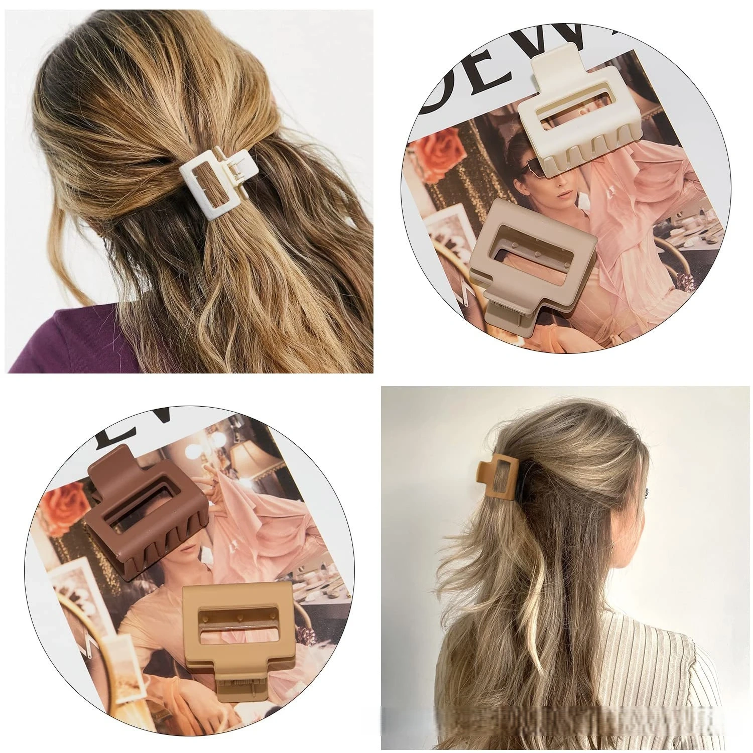 8Pcs Medium Matte Claw Hair Clips for Women 1.6" Rectangle & 1.6" Double Row Teeth Small Hair Grips for Thin to Medium Fine Hair