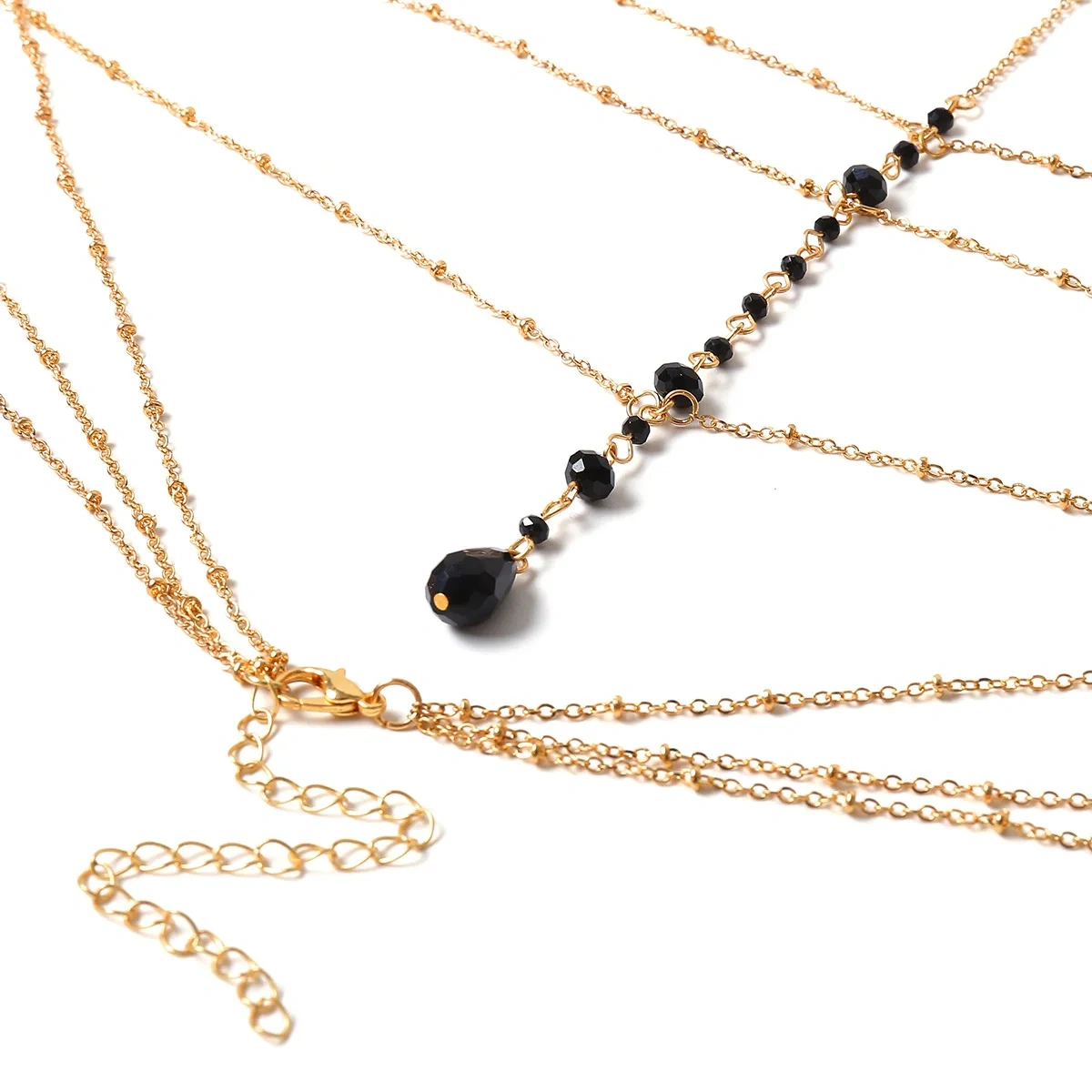 Multi-layer Handmade Black Crystal Tassel Chest Chain Women Sexy Body Chain European and American Fashion Jewelry