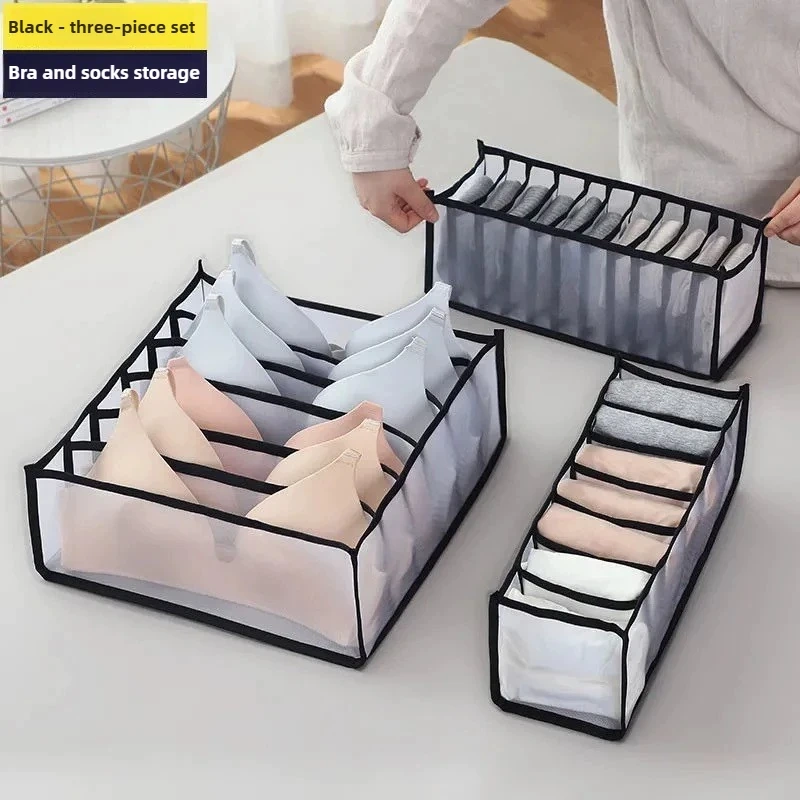 Foldable Mesh Sorting Underwear Storage Box Wardrobe Drawer Storage Bra Organizer Bag Socks Underwear Multi Grid Storage