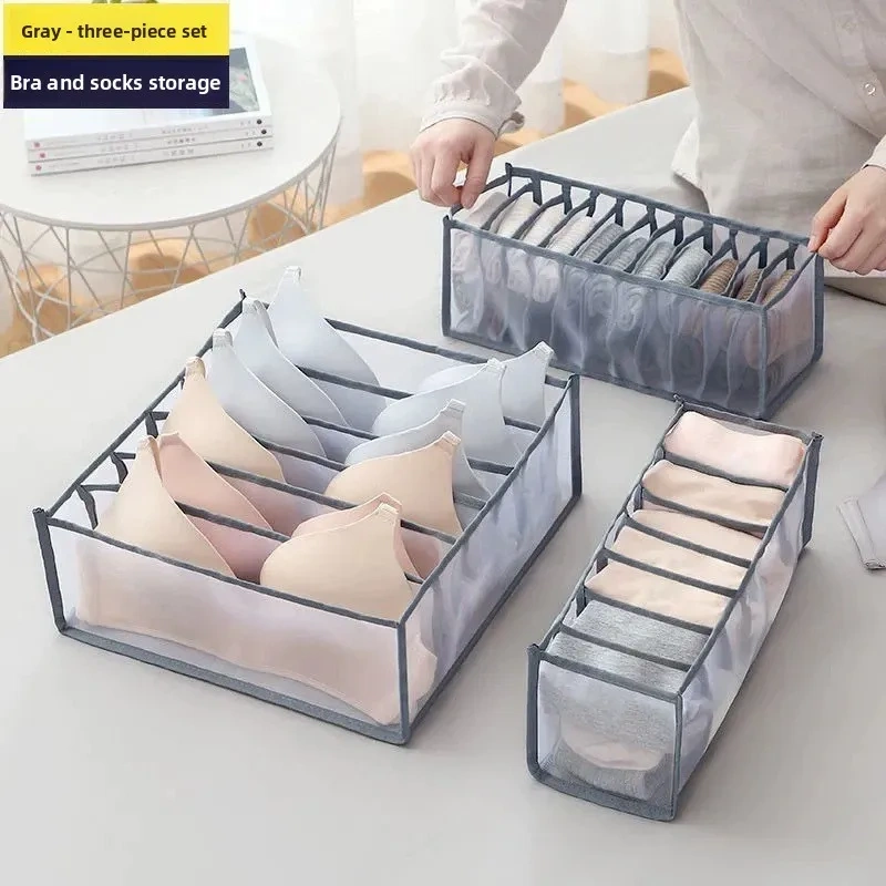 Foldable Mesh Sorting Underwear Storage Box Wardrobe Drawer Storage Bra Organizer Bag Socks Underwear Multi Grid Storage