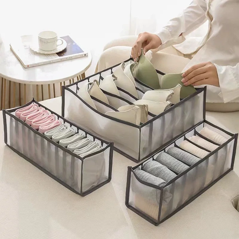 Foldable Mesh Sorting Underwear Storage Box Wardrobe Drawer Storage Bra Organizer Bag Socks Underwear Multi Grid Storage