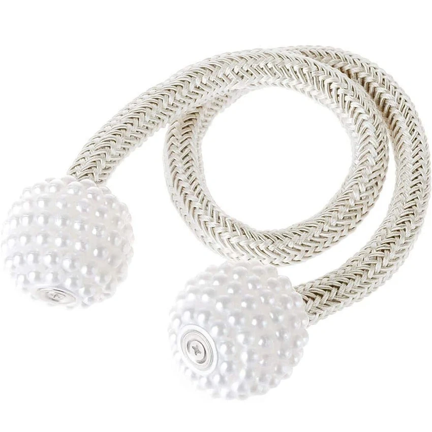 Magnetic Curtain Tiebacks Pearl Ball Home Curtain Buckle European Decoration Weave Clips Rope Straps Holder for Big Drapries