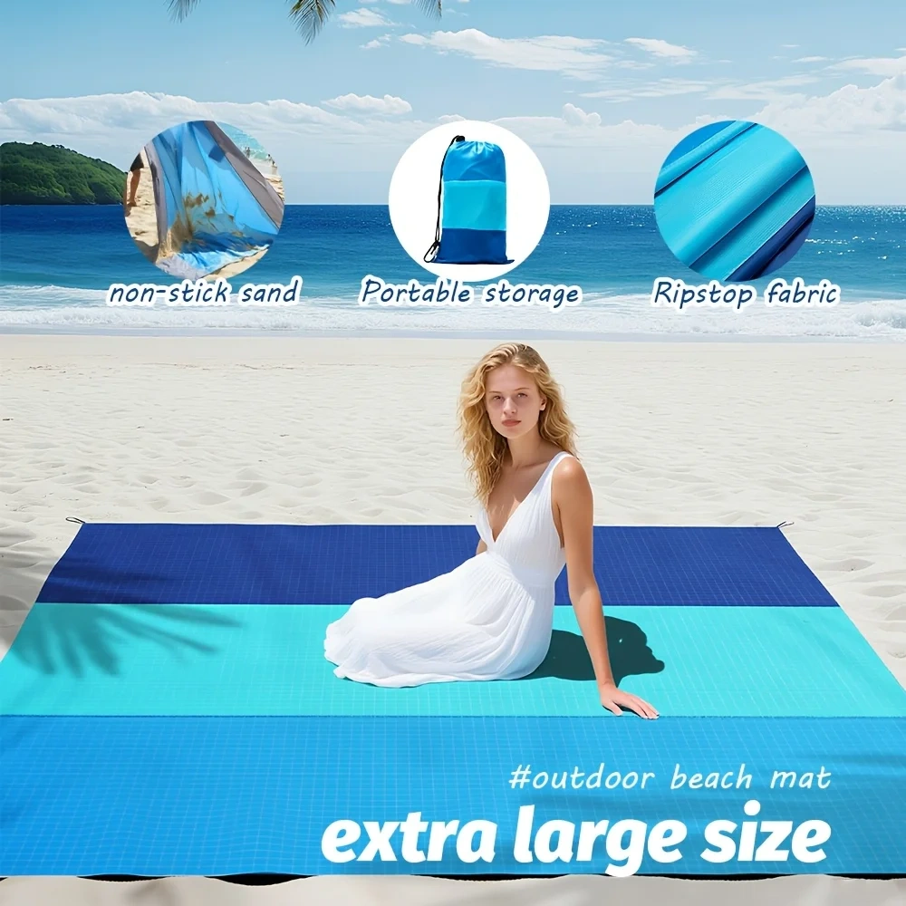 2x2.1m Waterproof Pocket Beach Mat Blanket, Lightweight Camping Mattress, Sandproof Beach Towel for Outdoor Picnic Travel