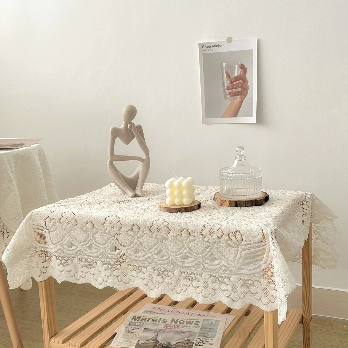 Antique Embroidered Lace Tablecloth Elegant Flower Cut Process