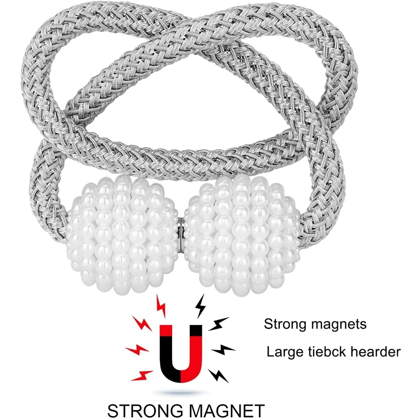 Magnetic Curtain Tiebacks Pearl Ball Home Curtain Buckle European Decoration Weave Clips Rope Straps Holder for Big Drapries