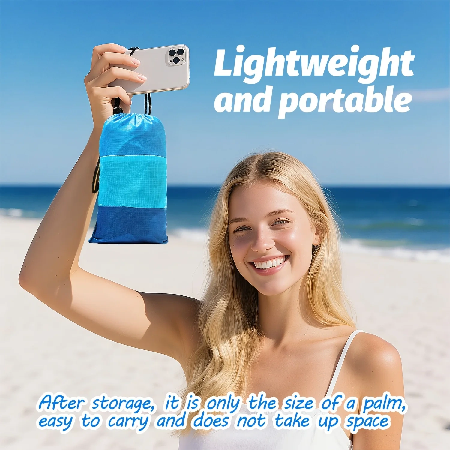 2x2.1m Waterproof Pocket Beach Mat Blanket, Lightweight Camping Mattress, Sandproof Beach Towel for Outdoor Picnic Travel