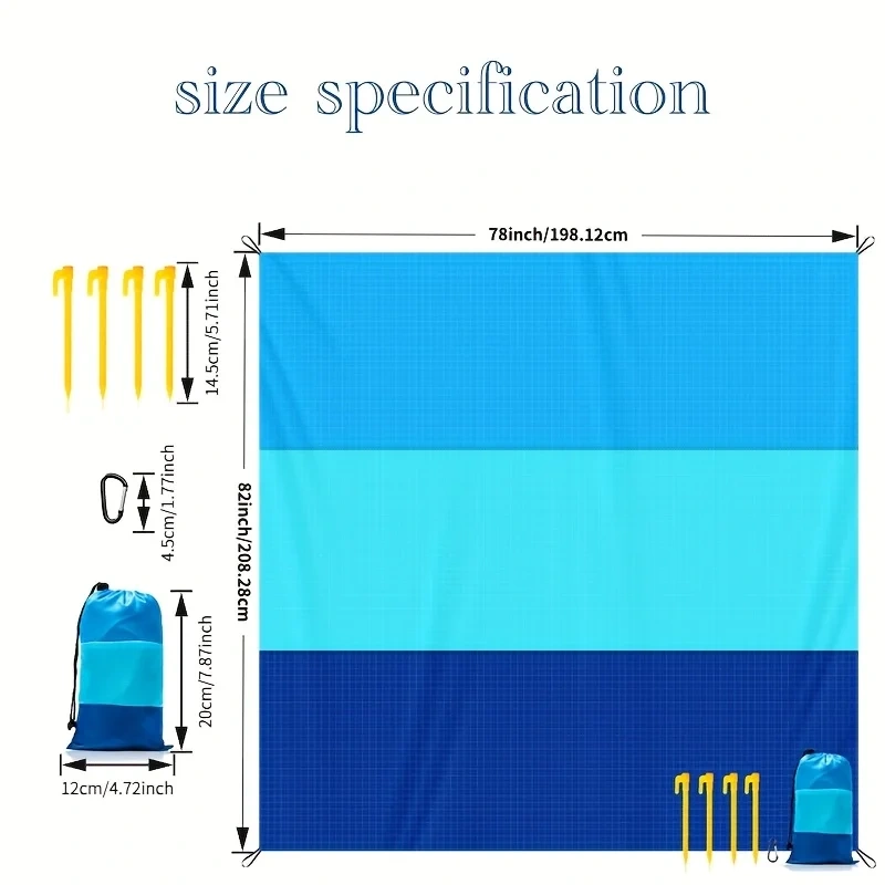 2x2.1m Waterproof Pocket Beach Mat Blanket, Lightweight Camping Mattress, Sandproof Beach Towel for Outdoor Picnic Travel