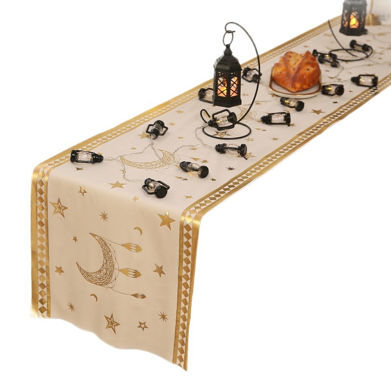 New Middle Eastern style gold-stamped decorative table runner, velvet moon decorative cloth, restaurant atmosphere oil lamp printed long tablecloth