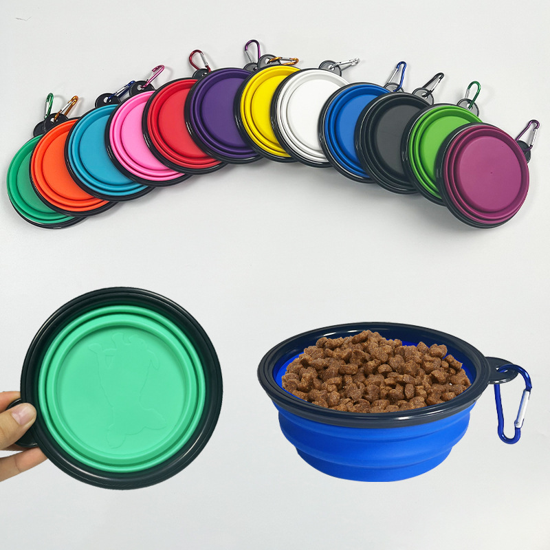 Folding Portable Silicone Dog Feeder Bowl Pet Dispenser Outdoor Travel Dog Cat With Carabiner Bottle Food Water Container