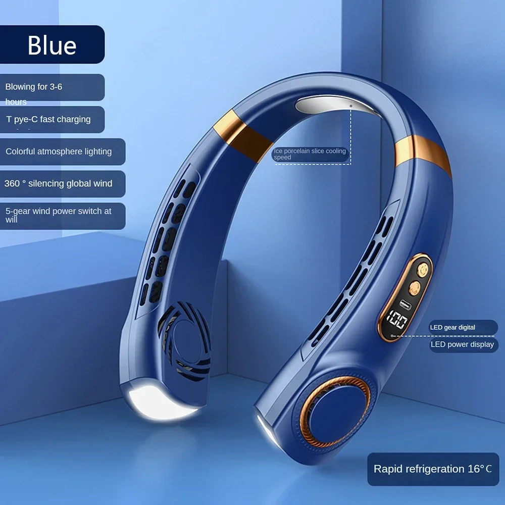 2025 Mini Hanging Neck Fan Portable Bladeless Neck Fan Air Cooler Digital Display Rechargeable Air Conditioner Neck Ventilator