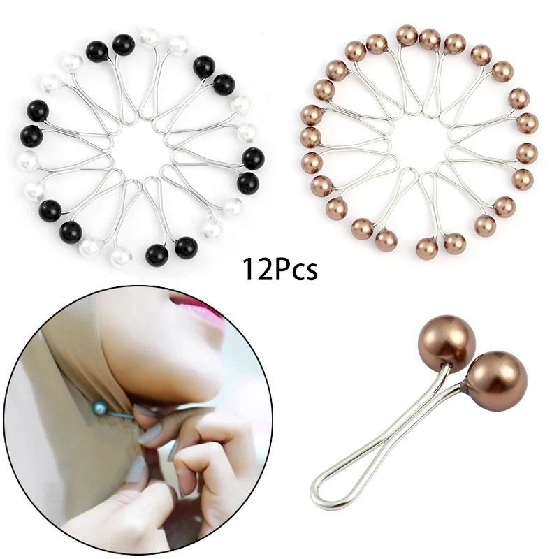 12pcs /Set Pins Hijab Pearl Pins Headscarf Durag Soft Turban Head Wraps For Women Scarf Clips Muslim Arab Hijab Accessories