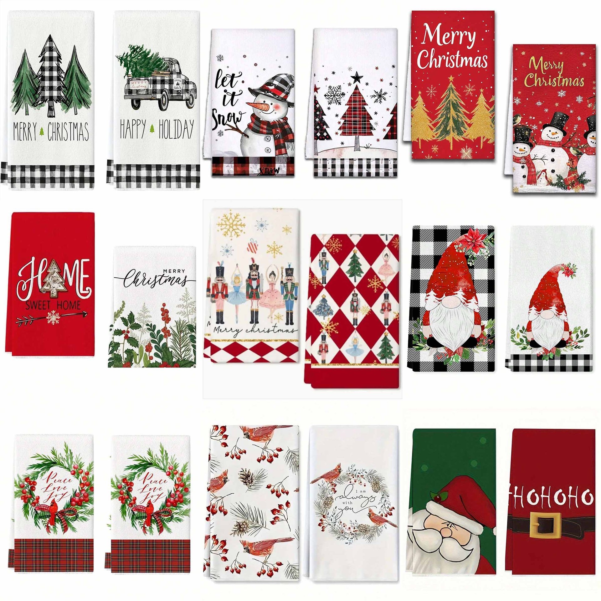 2pcs Christmas Kitchen Towels Buffalo Plaid Xmas Hand Towels Christmas Decorations for Home Noel Dish Towels Gifts