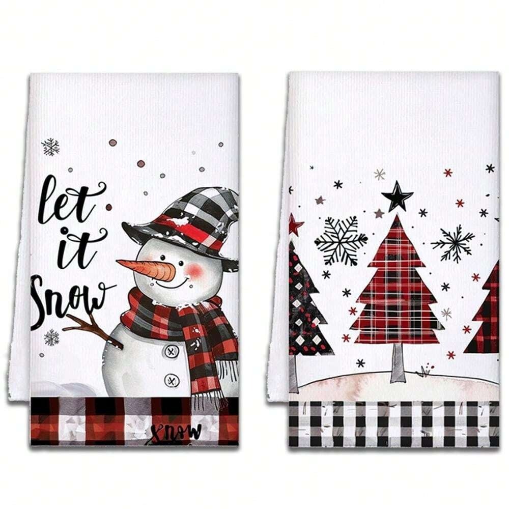2pcs Christmas Kitchen Towels Buffalo Plaid Xmas Hand Towels Christmas Decorations for Home Noel Dish Towels Gifts