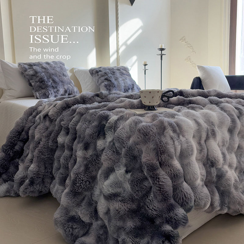 Soft Cozy Faux Fur Rabbit Blanket Warm Thick for Bed Sofa Office Elegant Home Decor Perfect Gift Durable and Versatile