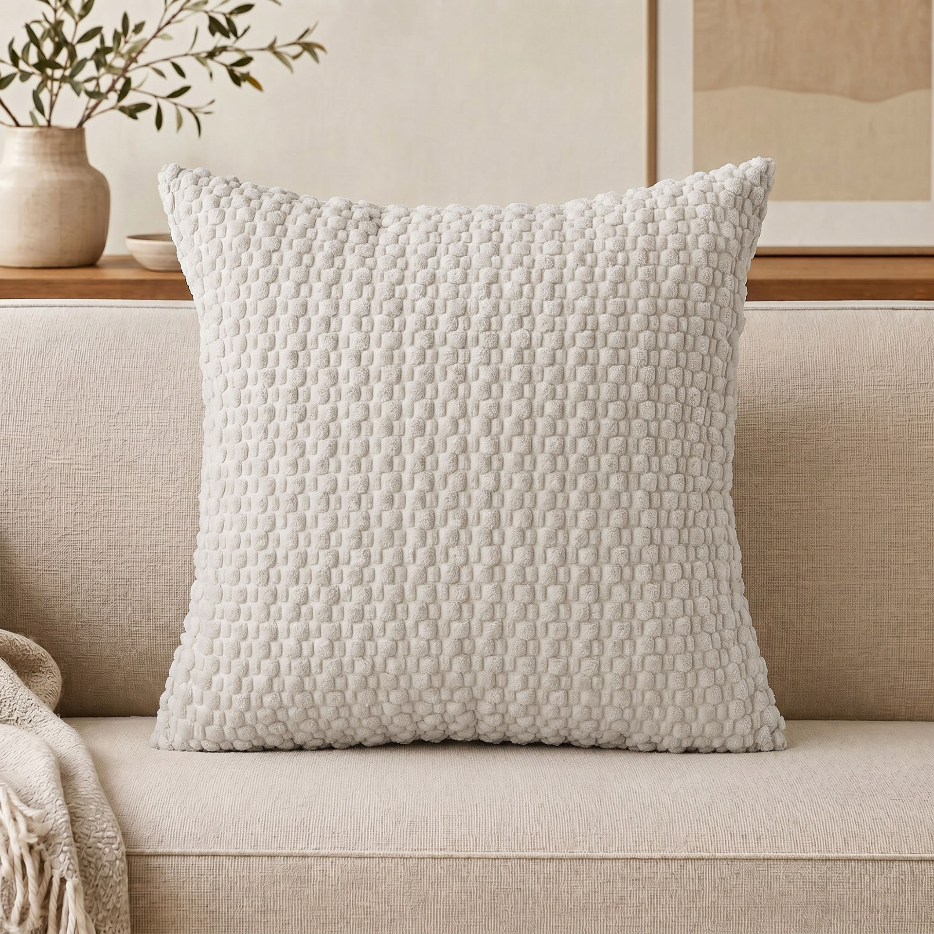 Soft Boho Style Cushion Cover Farmhouse Neutral Decorative Home Decor Striped Corduroy Square