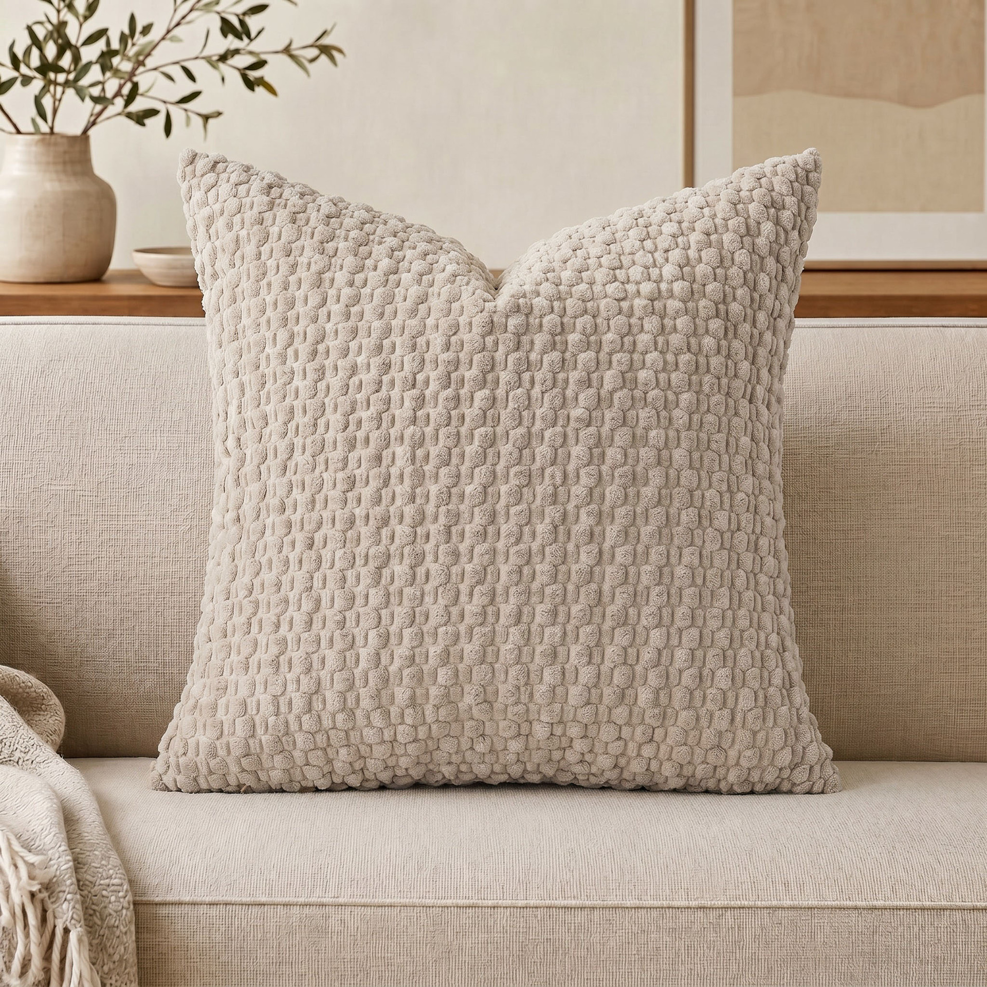 Soft Boho Style Cushion Cover Farmhouse Neutral Decorative Home Decor Striped Corduroy Square