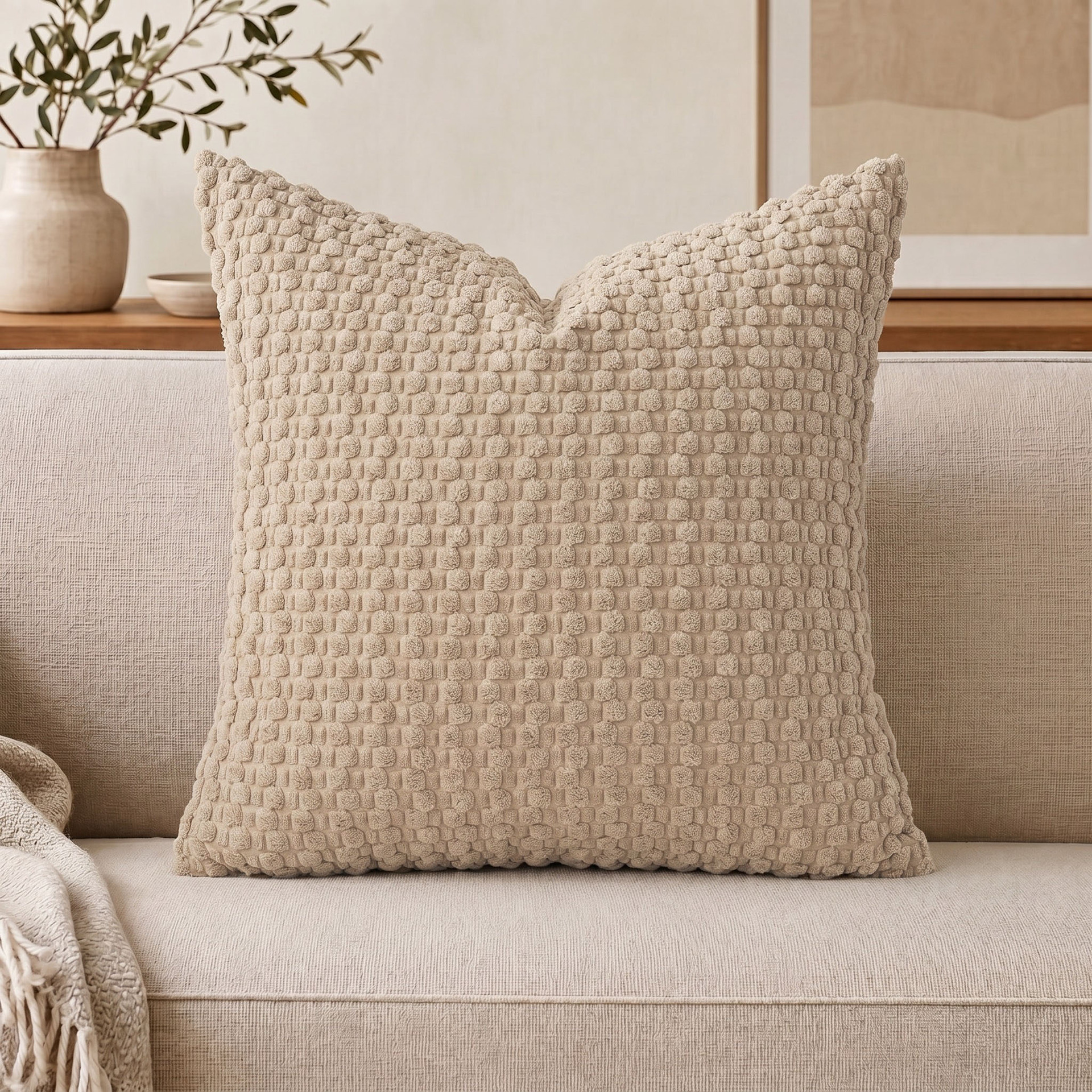 Soft Boho Style Cushion Cover Farmhouse Neutral Decorative Home Decor Striped Corduroy Square