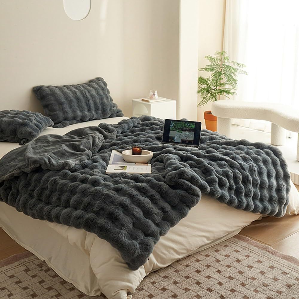 Soft Cozy Faux Fur Rabbit Blanket Warm Thick for Bed Sofa Office Elegant Home Decor Perfect Gift Durable and Versatile