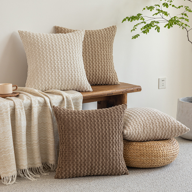 Soft Boho Style Cushion Cover Farmhouse Neutral Decorative Home Decor Striped Corduroy Square