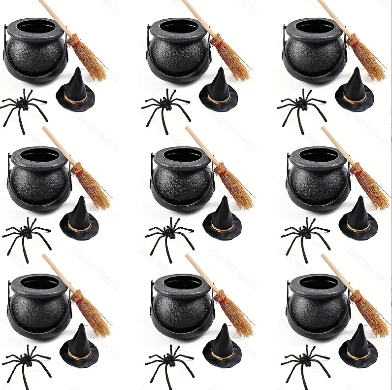Halloween Witch Cauldron Decoration Mini Black Plastic Treat Bucket Candy Basket Trick Or Treat