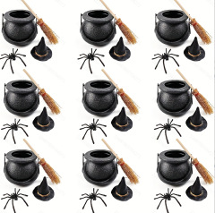 1Set Witch Bucket with Broom Hat Spider