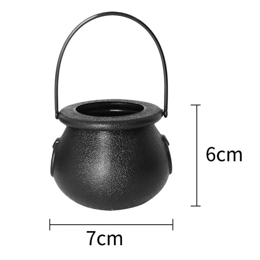 Halloween Witch Cauldron Decoration Mini Black Plastic Treat Bucket Candy Basket Trick Or Treat