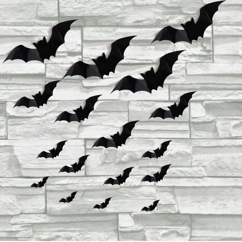 16pcs Halloween 3D Black Bat Wall Stickers Halloween Party DIY Decorative Wall Decal Halloween Horror Bats Removable Stickers
