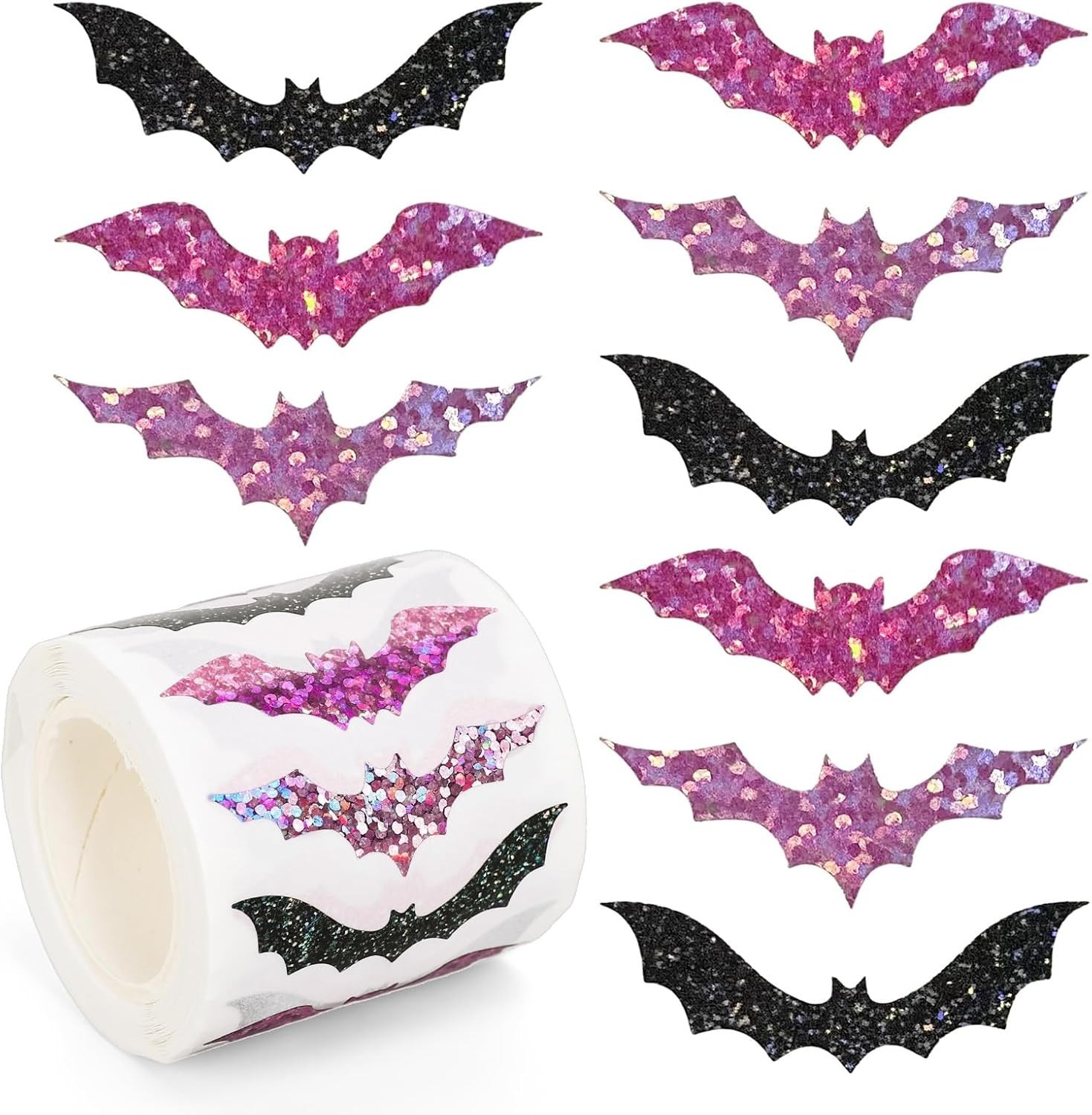 500pcs Halloween Bat Stickers Roll Laser Black Bat Waterproof 3D Glitter Self-Adhesive Stickers for Halloween Party