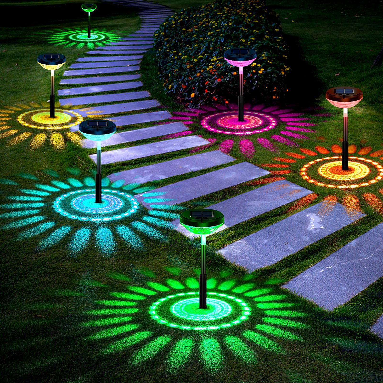 Solar Pathway Lights Outdoor Solar Yard Lamp RGB Color Changing/Warm White IP65 Waterproof LED Solar Lights for Garden Path