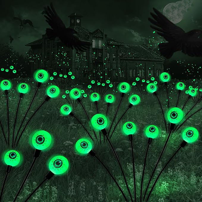 6-Head Solar Halloween Eyeball Lights Outdoor Firefly Lights Plug-in Stake Lights For Garden Lawn Yard Grave Horror Decor