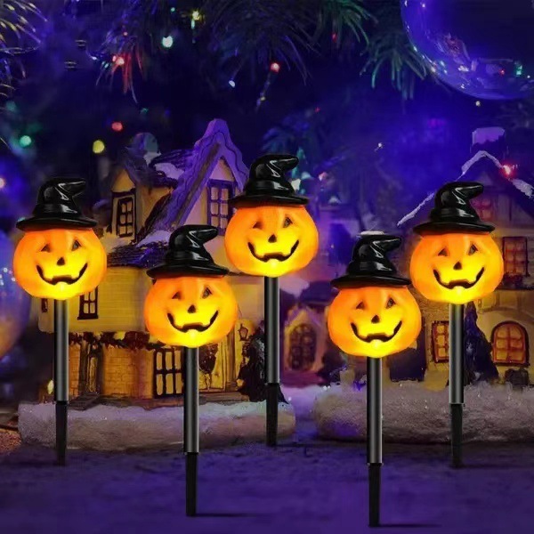 5 Pack Solar Jack O Lantern Stake String Lights Orange Halloween Pathway Decor for Outdoor Halloween Yard Display