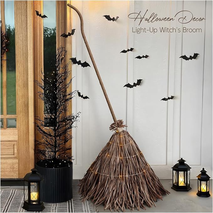 Light-Up Witches Broom Giant Halloween Decorations Fall Decor for Home Outdoor Front Door Porch