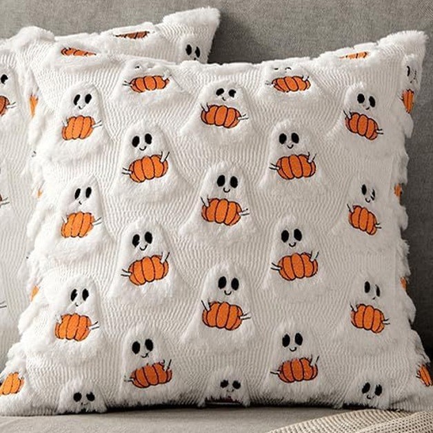 Halloween Pillow Covers Soft Plush Cute Ghost Spooky Decor Throw Pillows