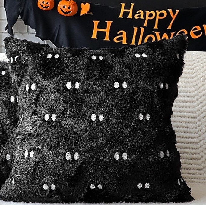 Halloween Pillow Covers Soft Plush Cute Ghost Spooky Decor Throw Pillows