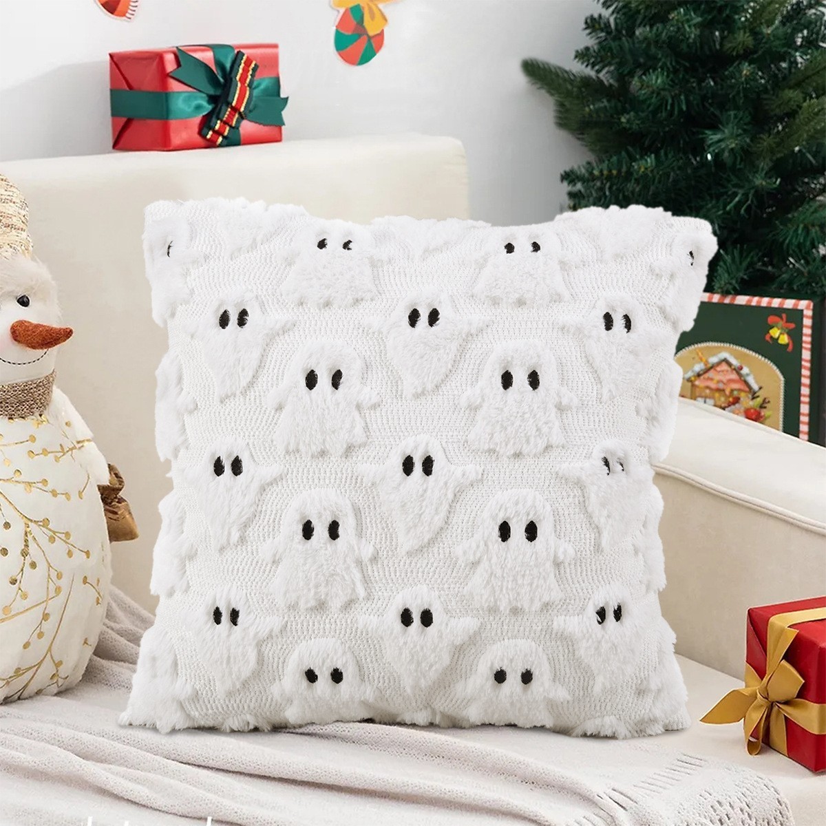 Halloween Pillow Covers Soft Plush Cute Ghost Spooky Decor Throw Pillows