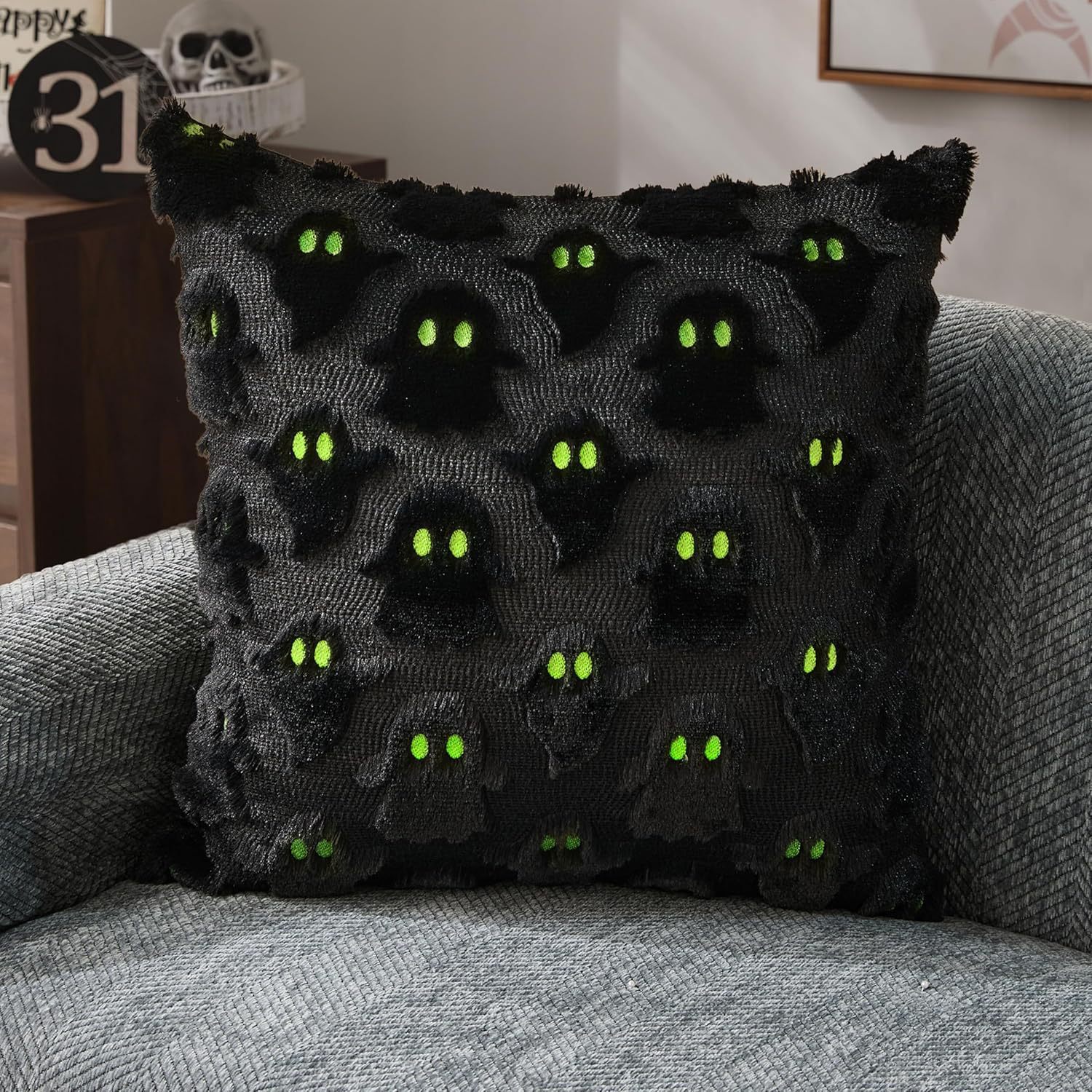 Halloween Pillow Covers Soft Plush Cute Ghost Spooky Decor Throw Pillows