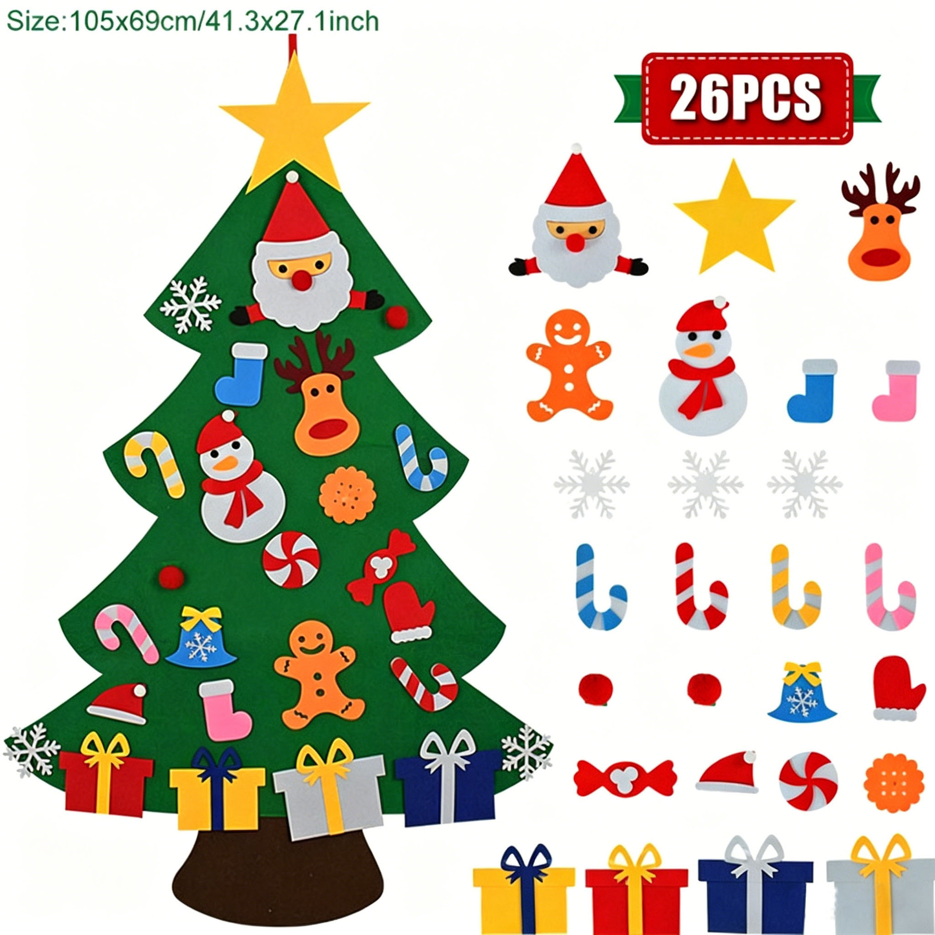 DIY Felt Christmas Tree Set With Ornaments For Kids Xmas Gifts New Year Door Wall Hanging Decorations