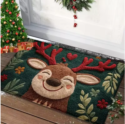 Christmas Door Mat Red Reindeer Outdoor Carpet Merry Christmas Home Decor