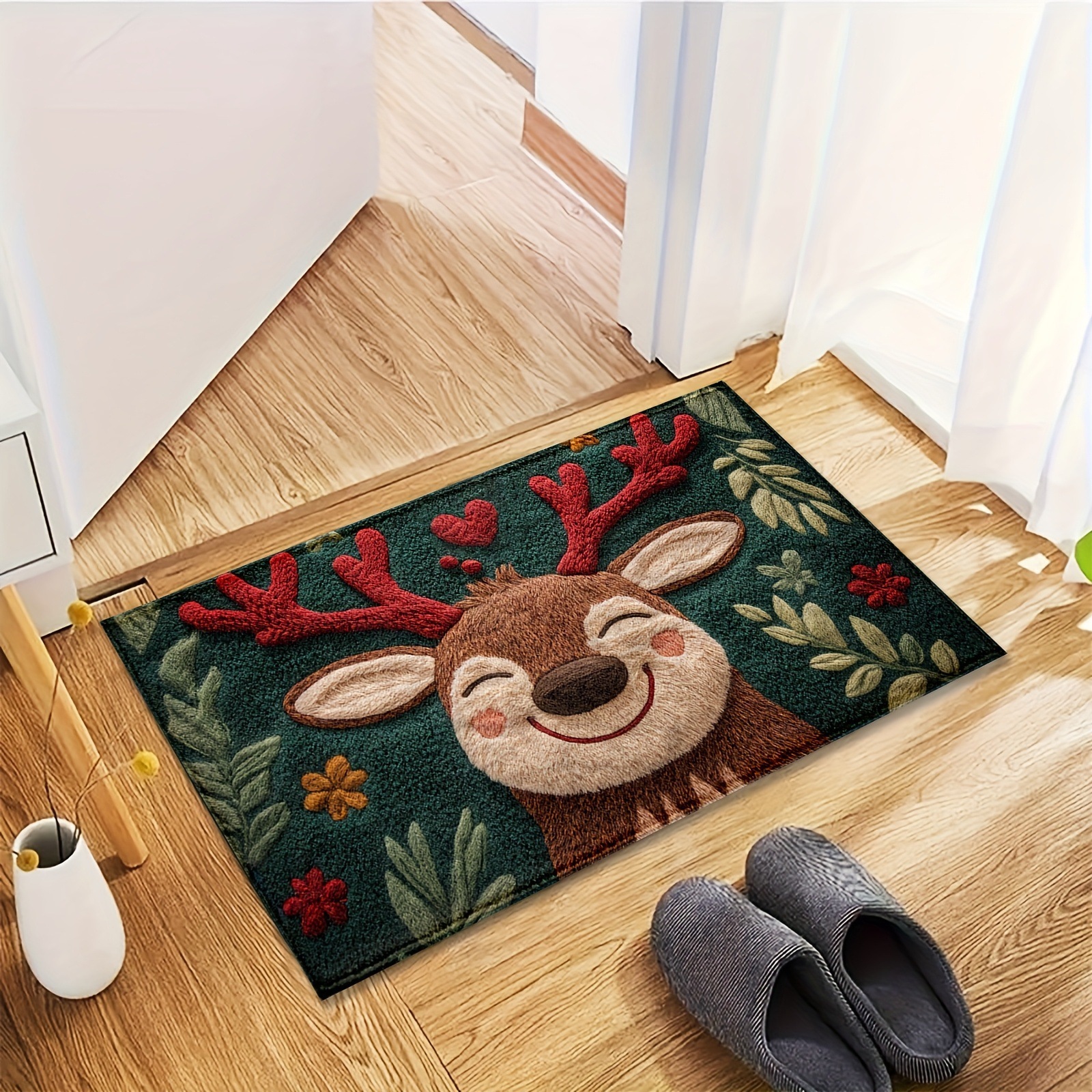 Christmas Door Mat Red Reindeer Outdoor Carpet Merry Christmas Home Decor