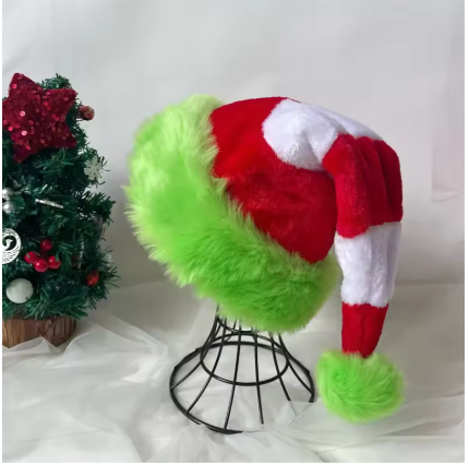 Splicing Christmas Santa Hat Xmas Long Plush Holiday Red Hat For Woman And Man Unisex New Year Festive Party Supplies Gifts