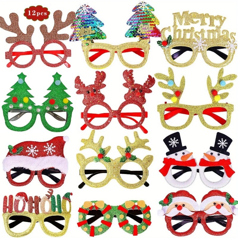 12Pcs Christmas Glasses Accessories Party Favors for Kids Christmas Party Supplies Holiday Accessories for Costumes Photo Booths