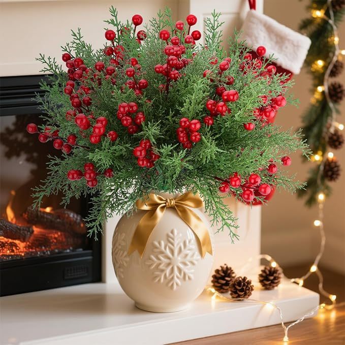 Artificial Norfolk Pine Garland Branches with Berries Christmas Decor Faux Christmas Garland Tree Picks DIY Crafts