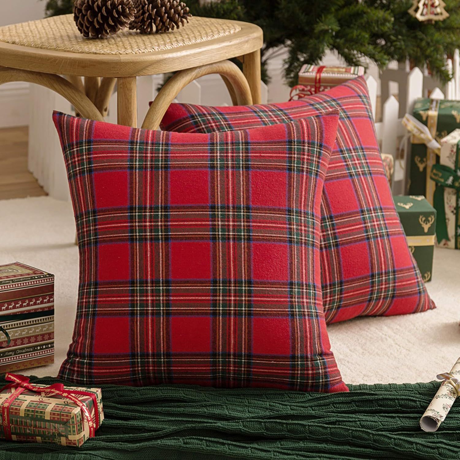 Christmas Pillow Cases Checkered Cushion Cover Decorative for Sofa Plaid Woven Pillowcase for Festive Party Occasions
