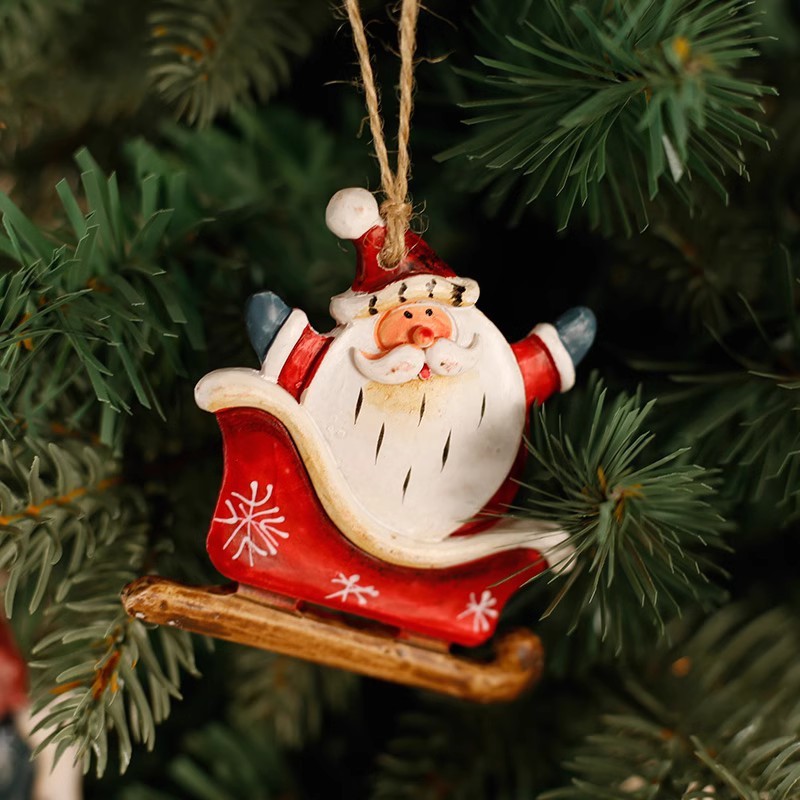 Resin Christmas Tree Ornaments Xmas Hanging Ornaments Santa Snowman Christmas Stocking Sleigh