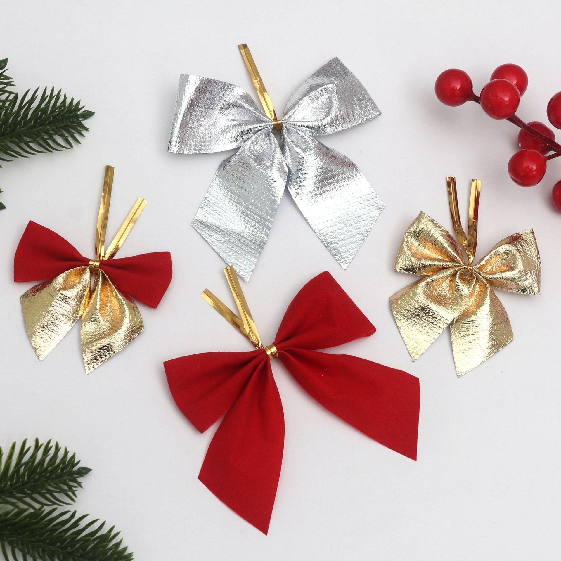 Christmas Bow Red Gold Mini Xmas Tree Bowknot for Home Decoration Wedding Decor Navidad New Year Party DIY Gift