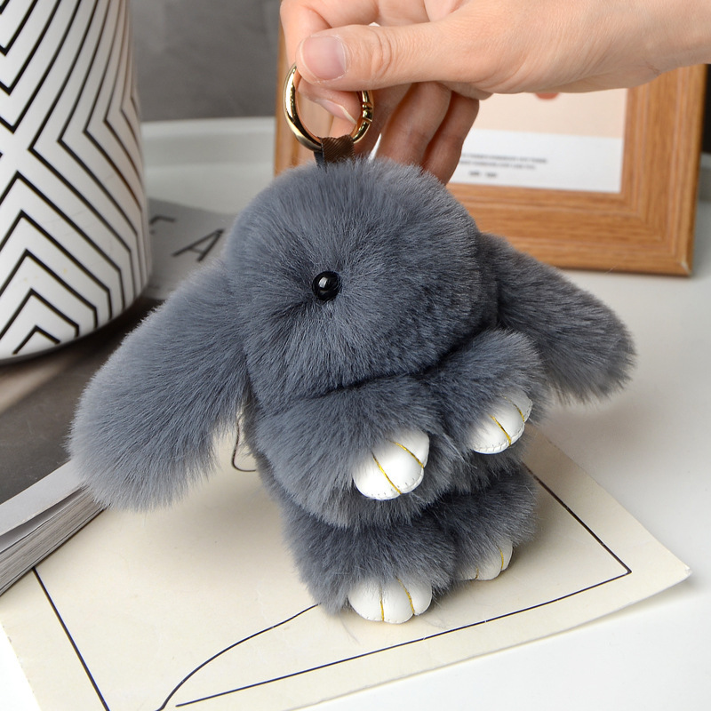 Mini Cute Rabbit Fur Bunny Keychain Toy Doll Keyring Bag Charm 10CM Fur Rabbit Keychain Car Pendant