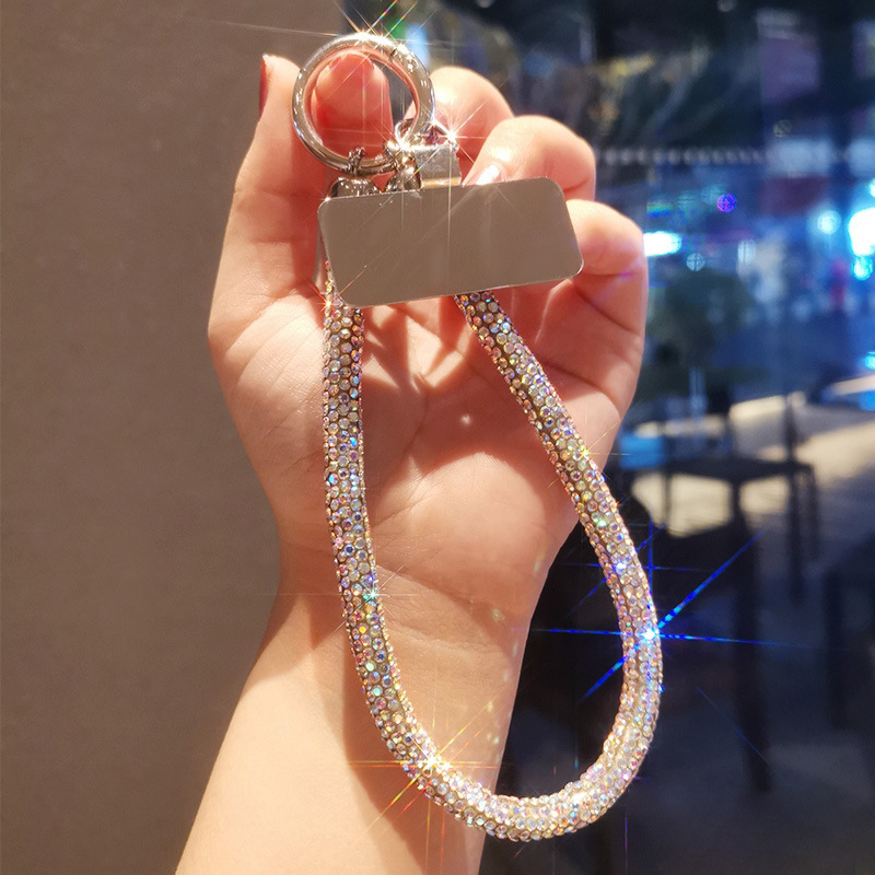 Full Rhinestone Phone Lanyard Light Luxury Style Short Chain Handheld Hanging Wrist Flash Diamond With Metal Clip Universal