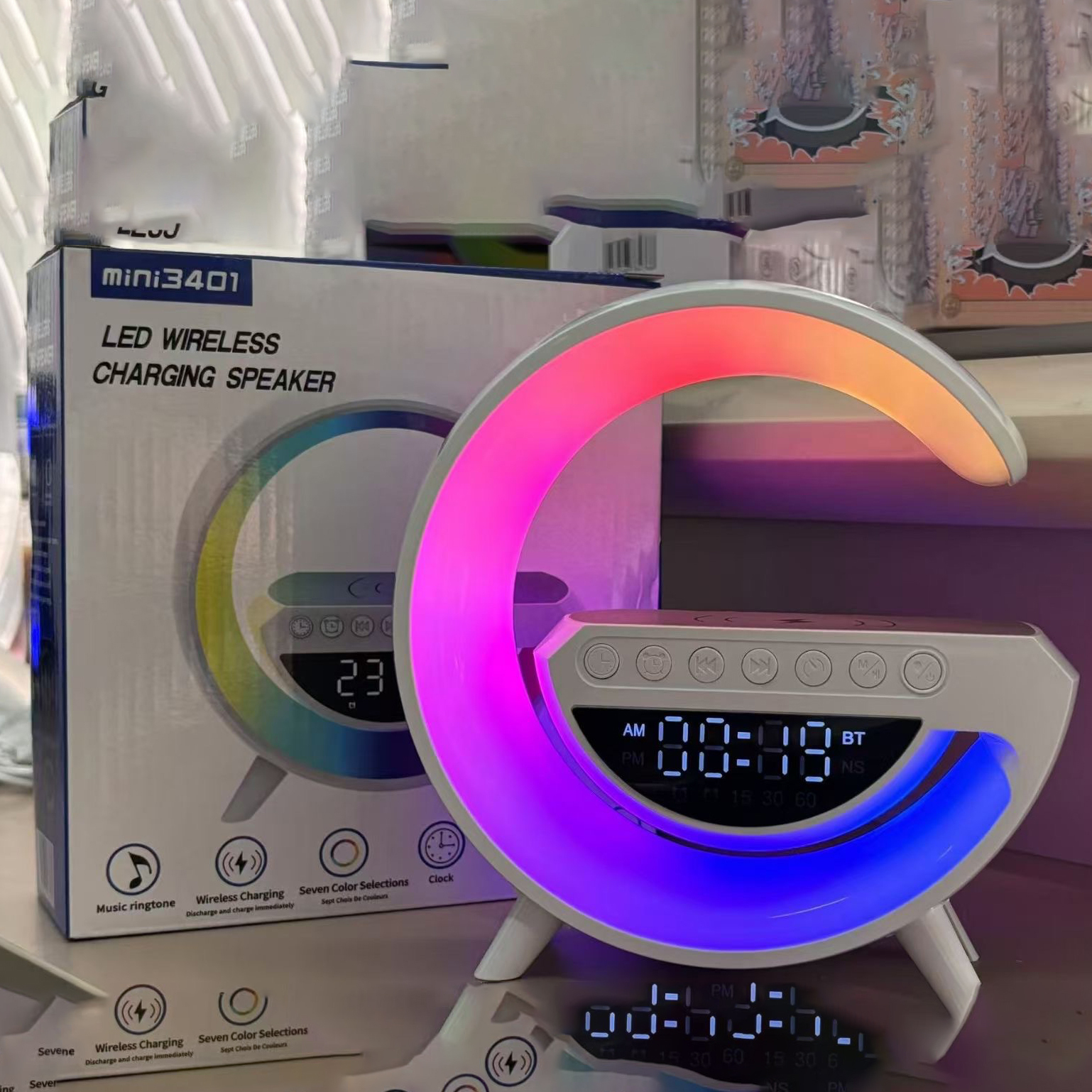 Multifunction Wireless Charger Stand Pad RGB Light Alarm Clock Speaker For iPhone Samsung Xiaomi Mini Fast Charging Dock Station