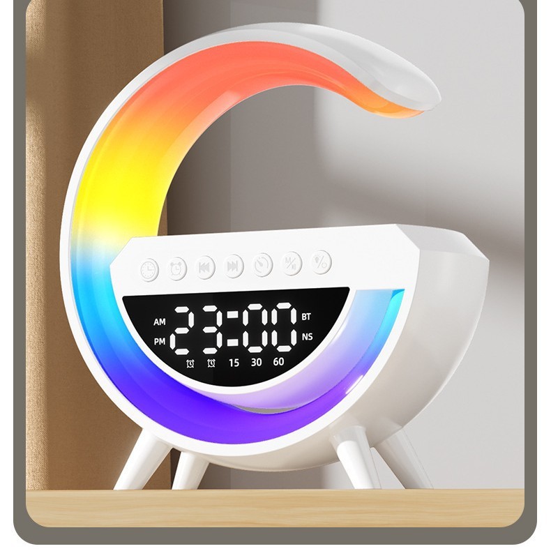 Multifunction Wireless Charger Stand Pad RGB Light Alarm Clock Speaker For iPhone Samsung Xiaomi Mini Fast Charging Dock Station